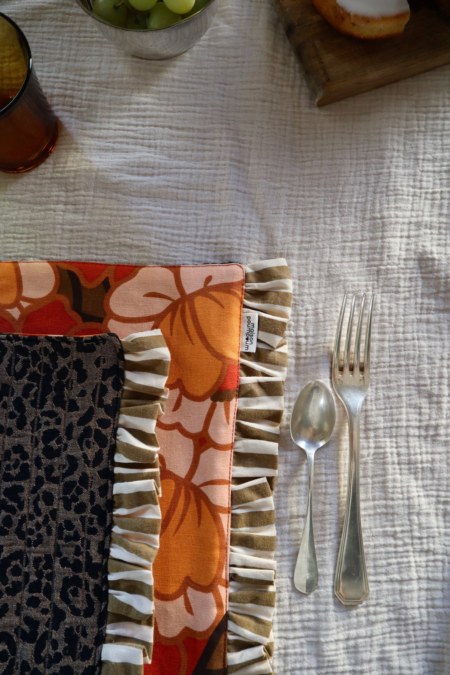 Set de table réversible - Léopard jacquard & fleurs 70’s