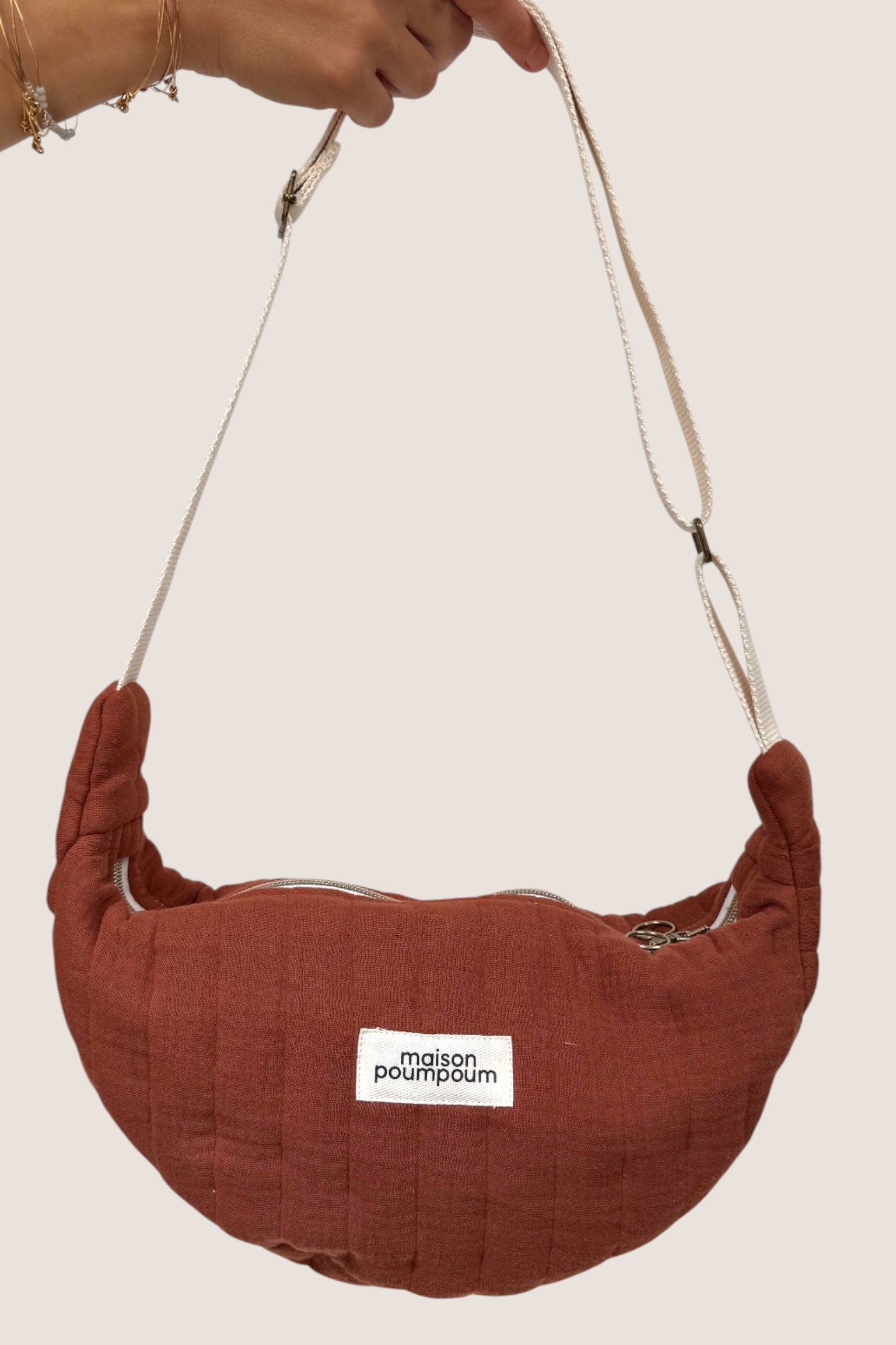 sac banane demi lune gaze coton terracota maison poumpoum femme