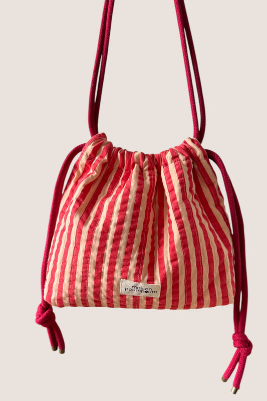 Mini sac bourse en seersucker matelassé rayures rouges Maison PoumPoum