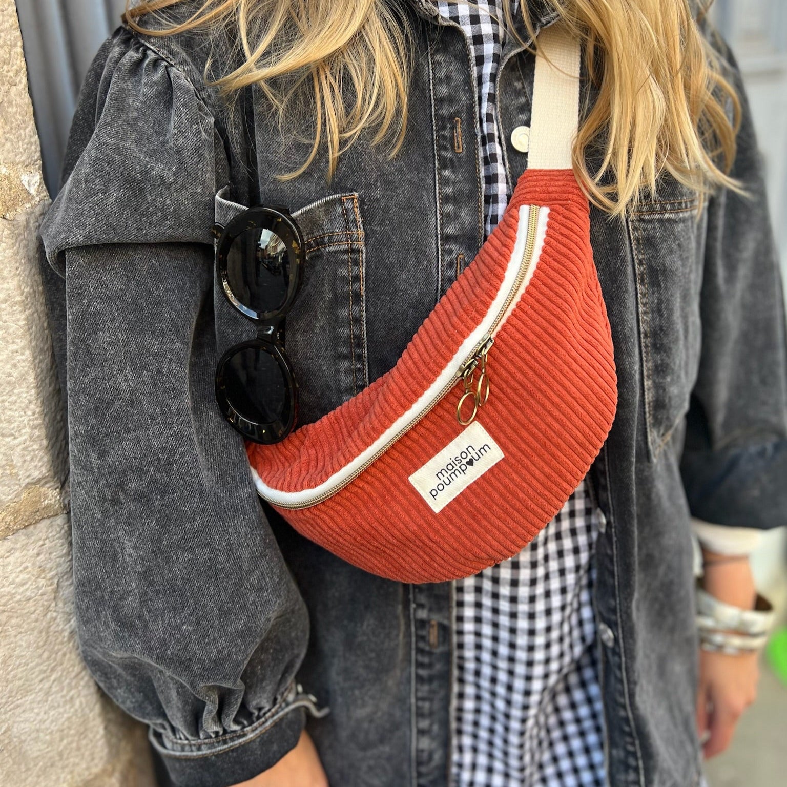 SAC BANANE VELOURS TERRACOTA PORTé