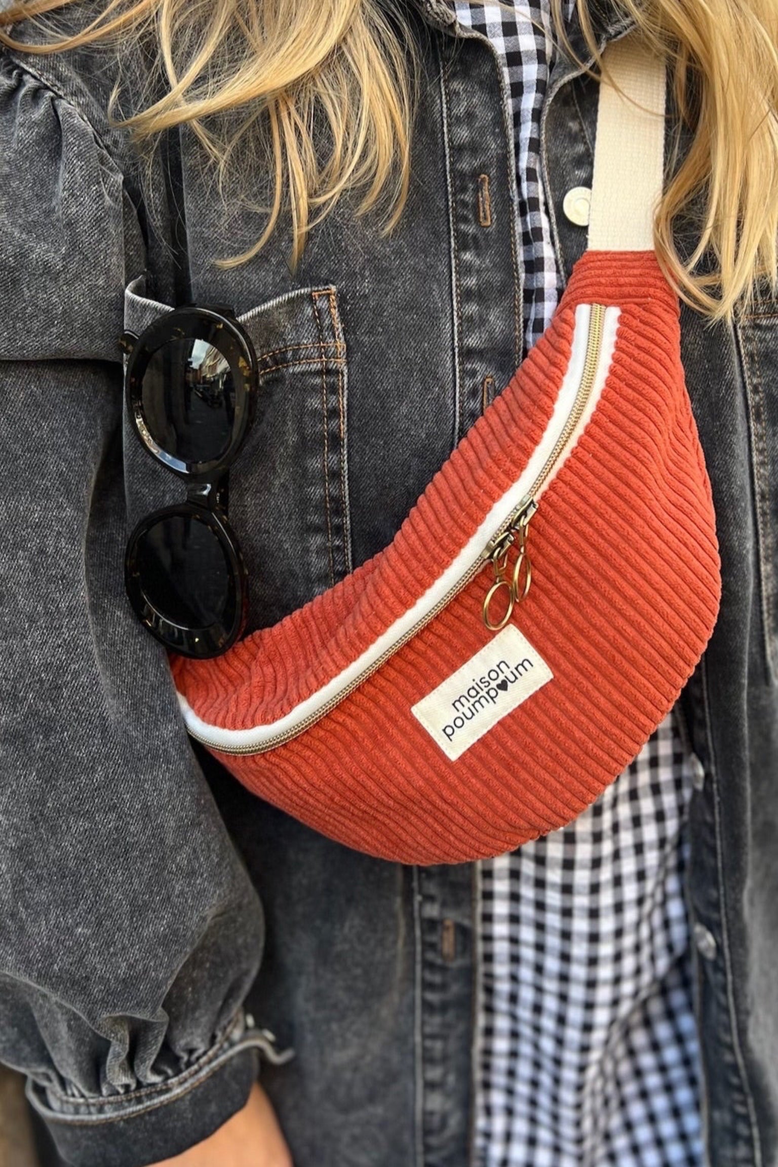 SAC BANANE VELOURS TERRACOTA PORTé
