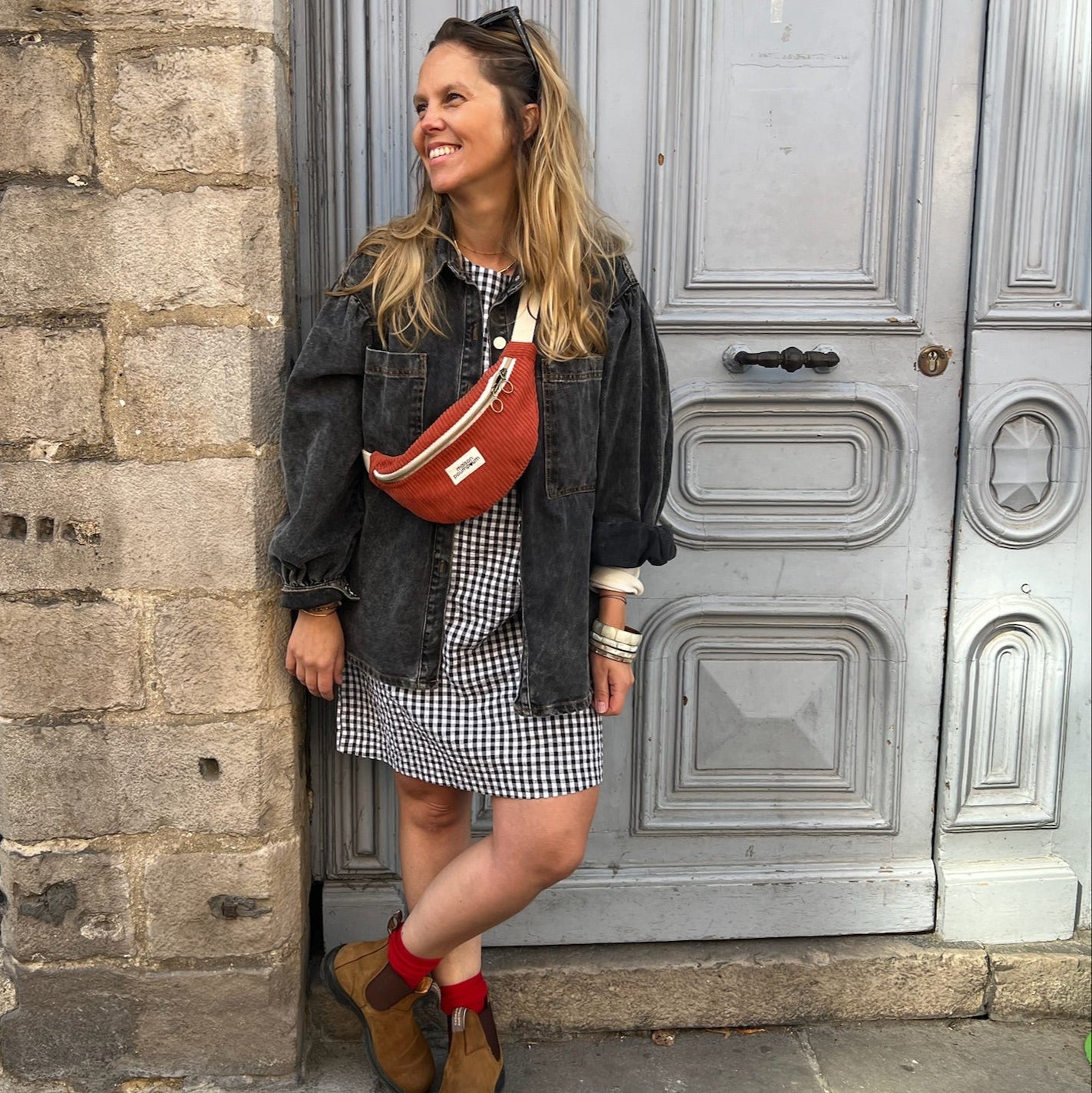 SAC BANANE VELOURS TERRACOTA PORTé
