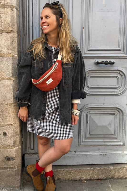 SAC BANANE VELOURS TERRACOTA PORTé