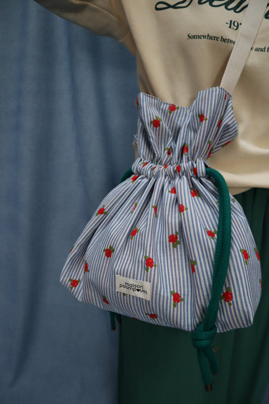 SAC BOURSE rayure fleuri bandoulière Maison PoumPoum