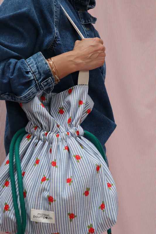 SAC BOURSE rayure fleuri porté épaule