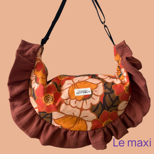 Sac Demi-Lune – Coton fleuri 70’s et Froufrous