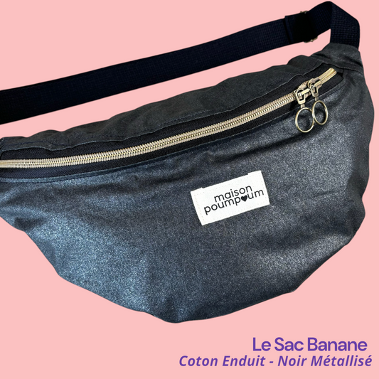 Sac Banane Coton Enduit Metallisé Noir