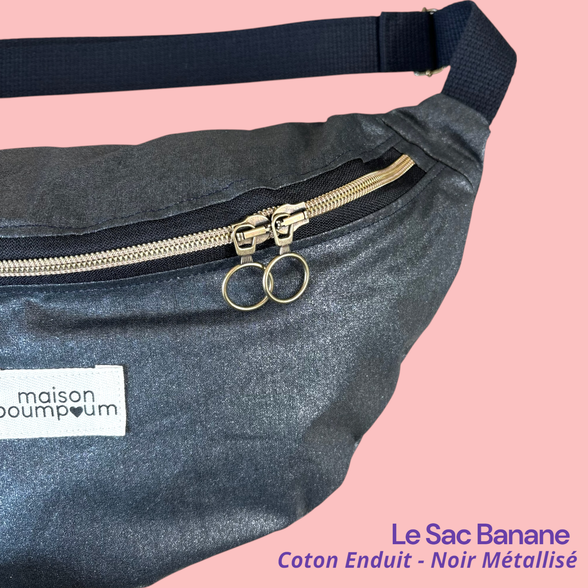 Sac Banane Coton Enduit Metallisé Noir zoom 