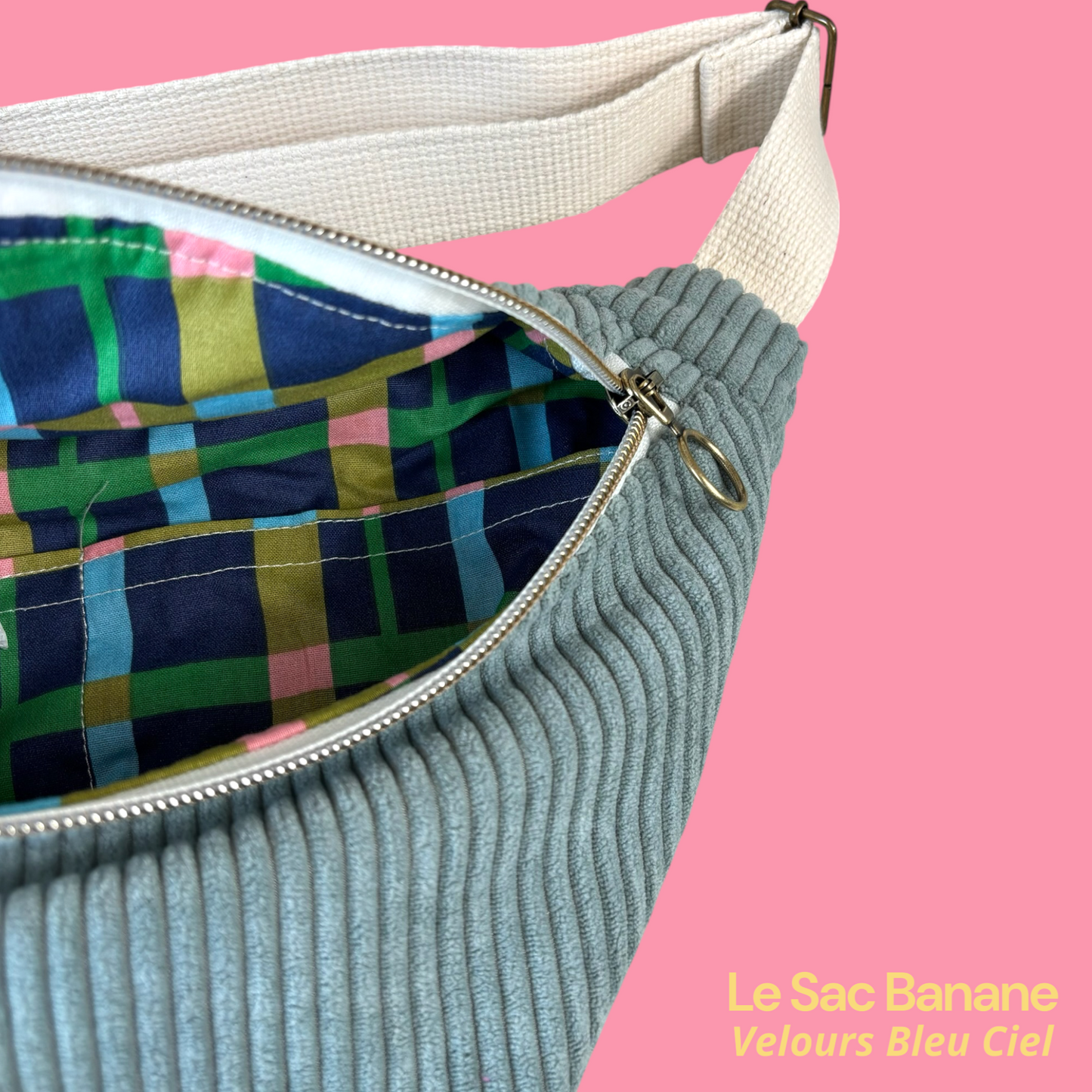 Sac Banane Velours Bleu Ciel zoom interieur
