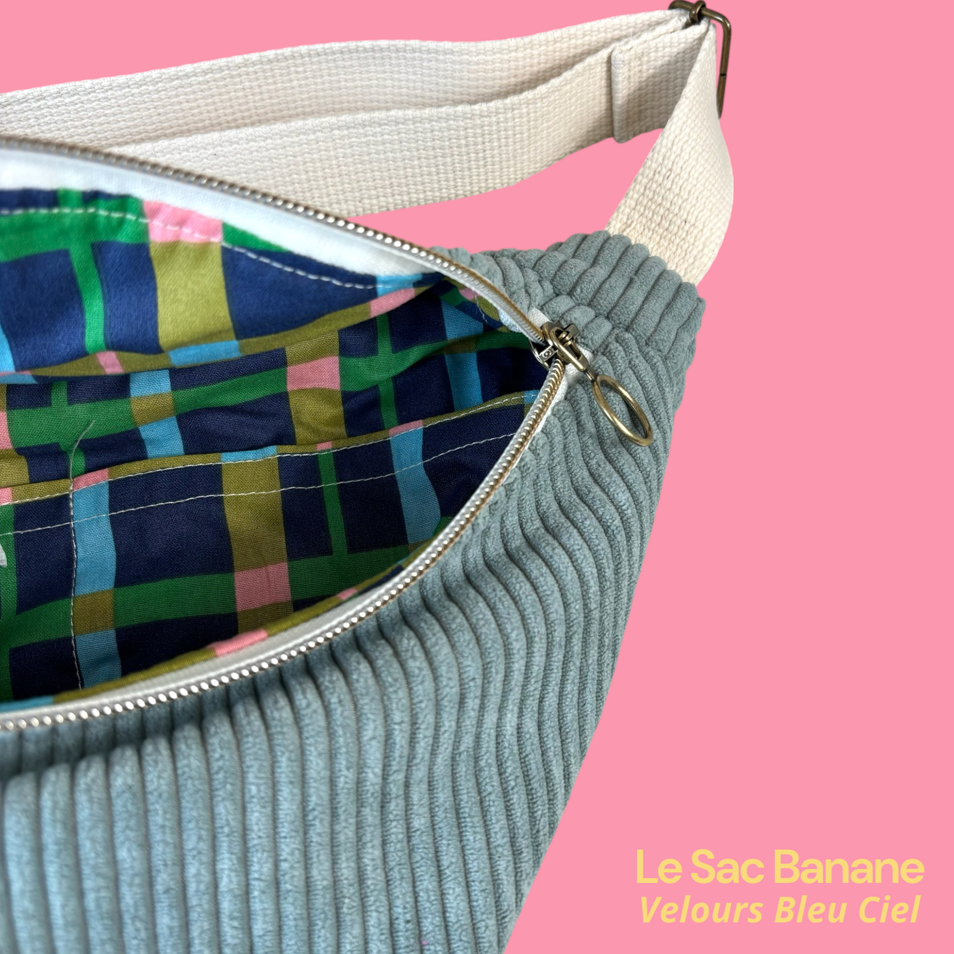 Sac Banane Velours Bleu Ciel zoom interieur