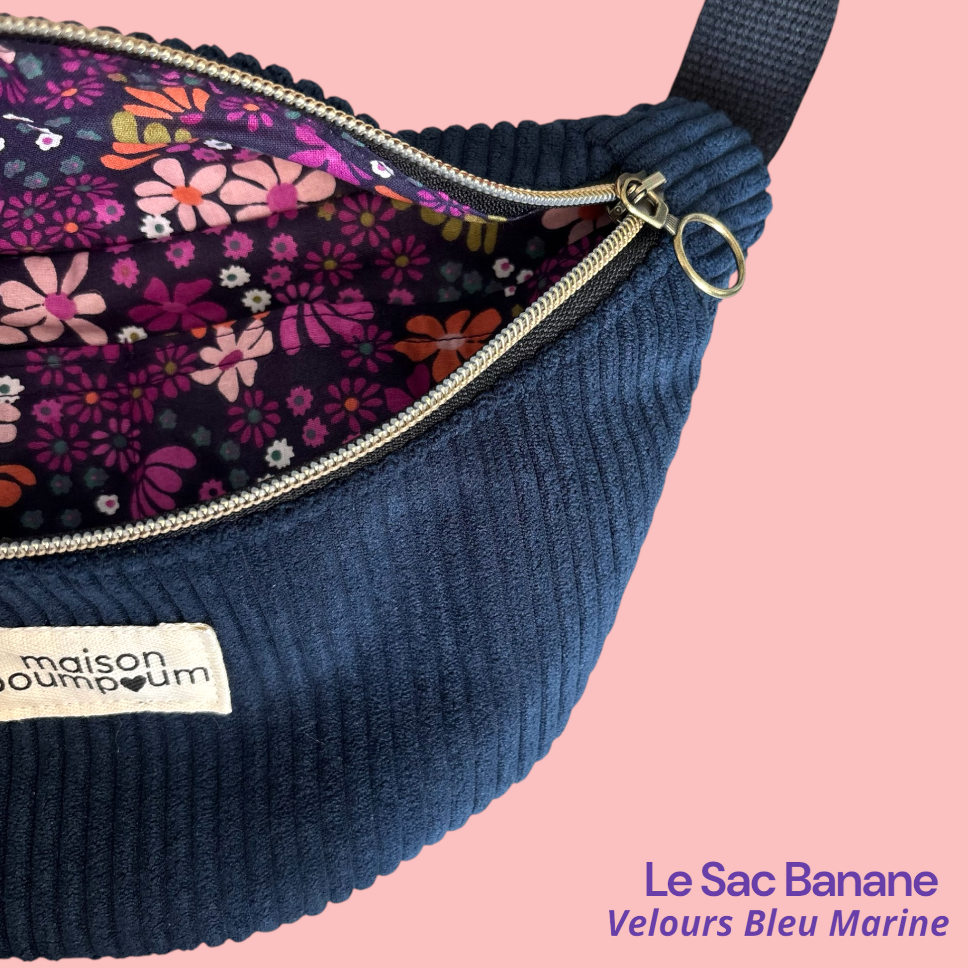 Sac Banane Velours Bleu Marine zoom interieur