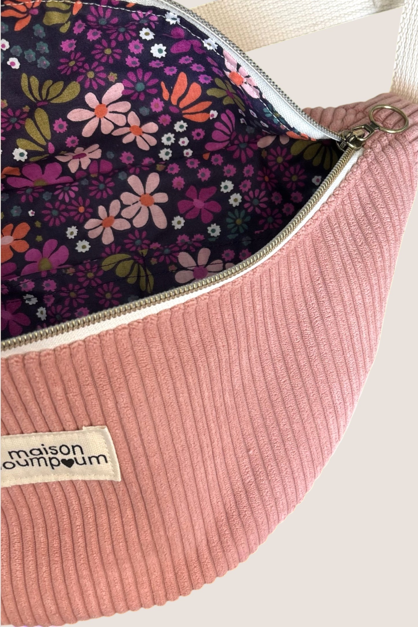 Sac Banane Velours Bois de Rose zoom interieur