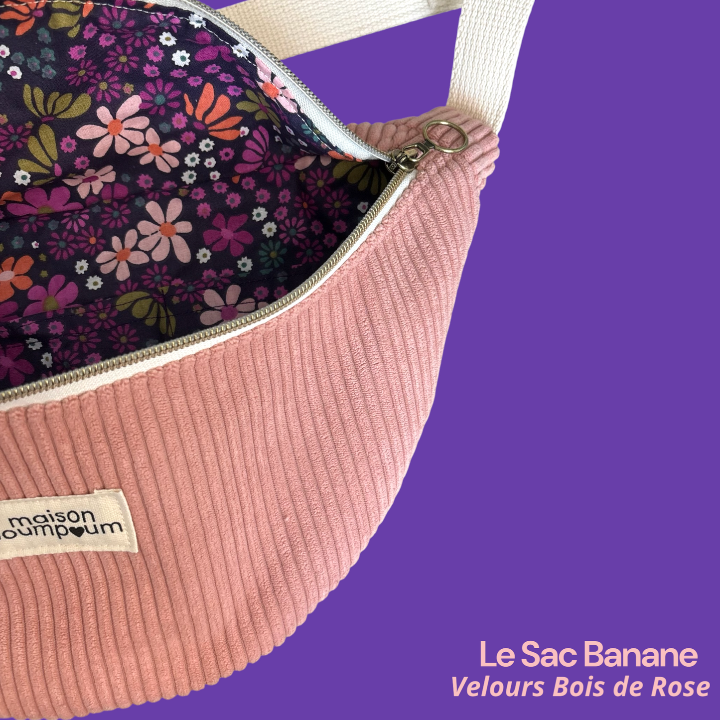 Sac Banane Velours Bois de Rose zoom interieur