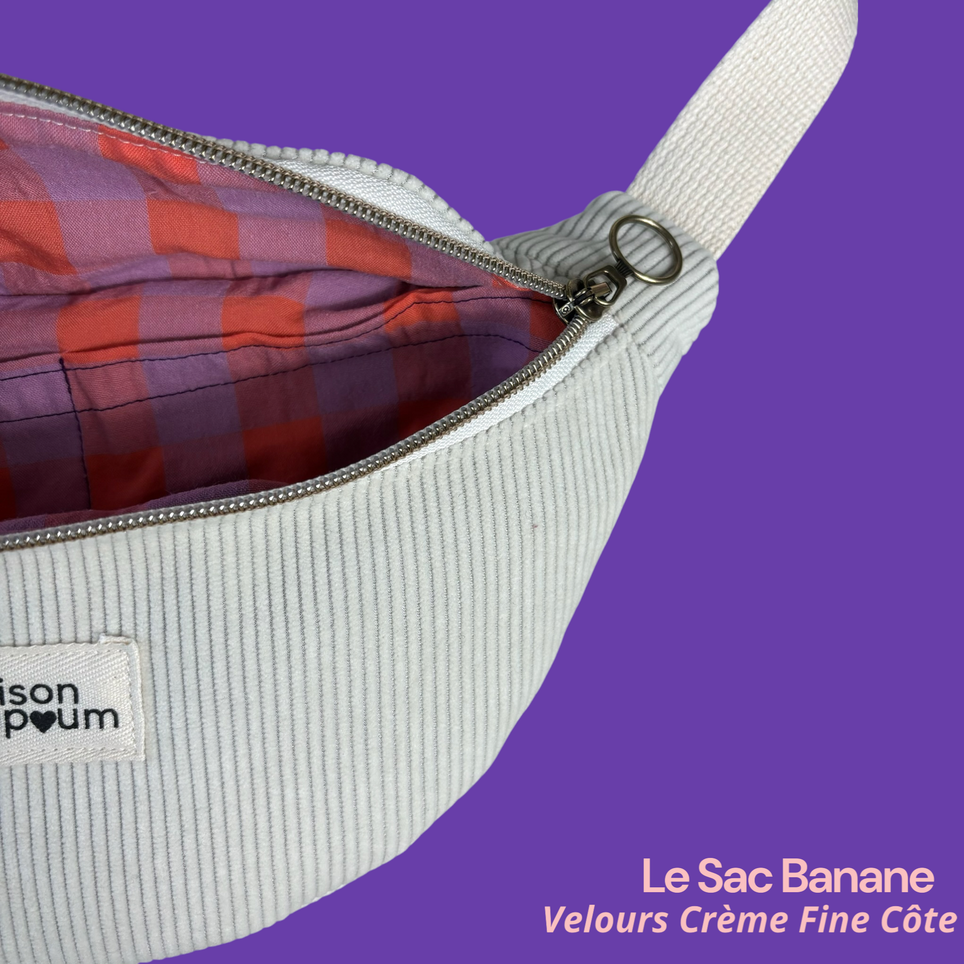 Sac Banane Velours Crème Fine Côte zoom interieur