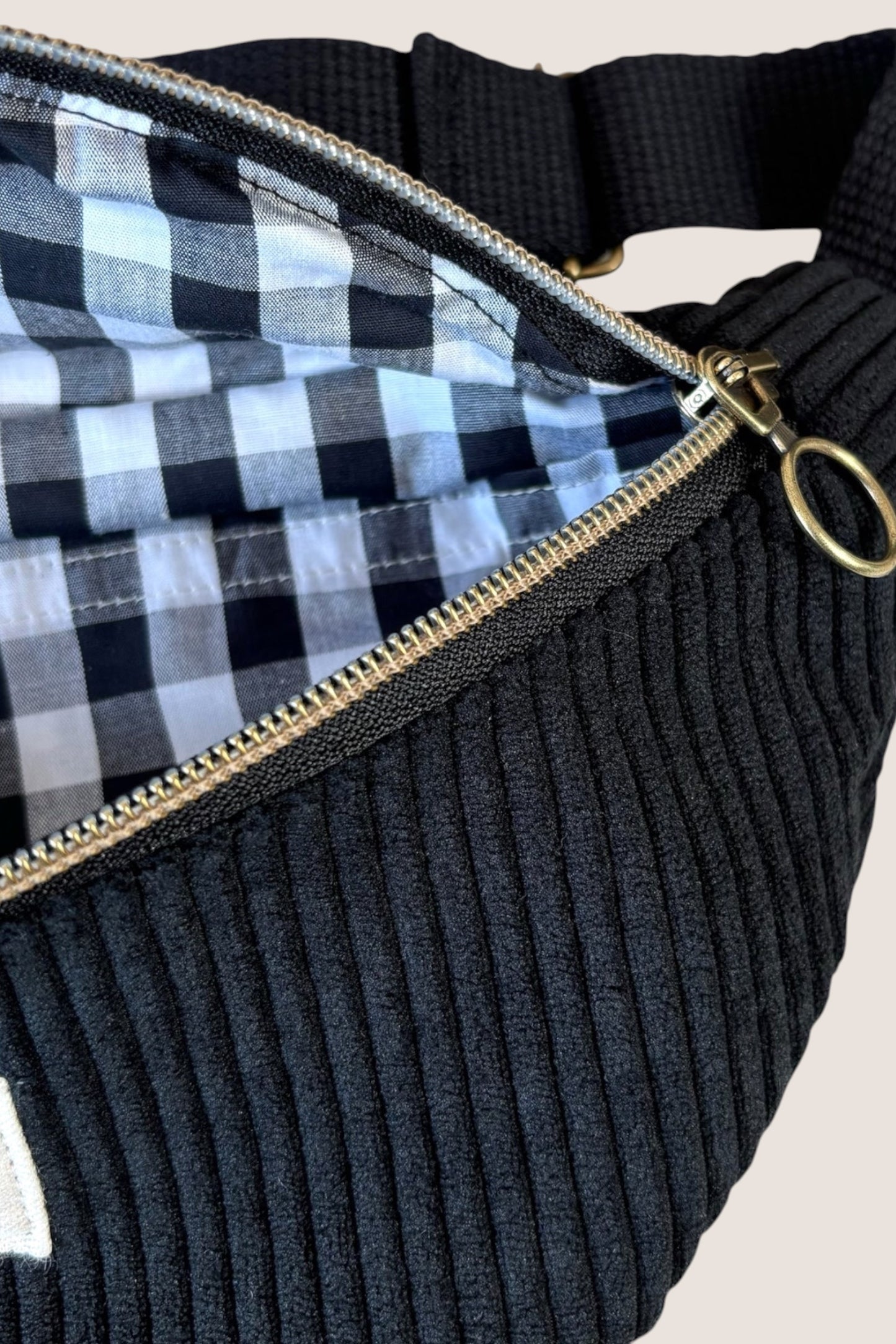 Sac Banane Velours Noir-Vichy