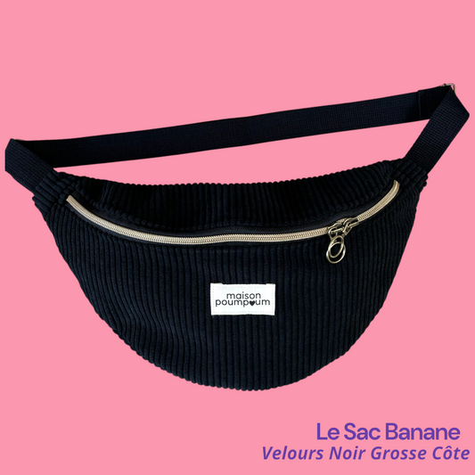 Sac Banane Velours Noir Grosse Côte