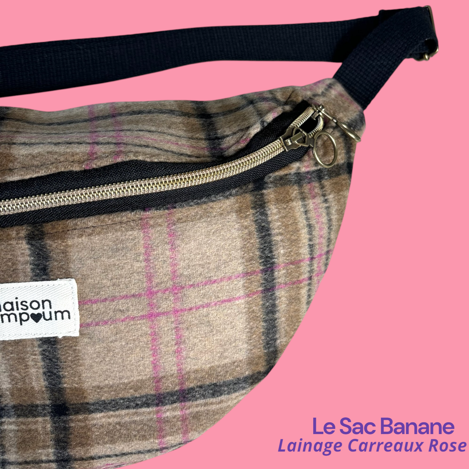 Sac Banane lainage carreaux rose zoom