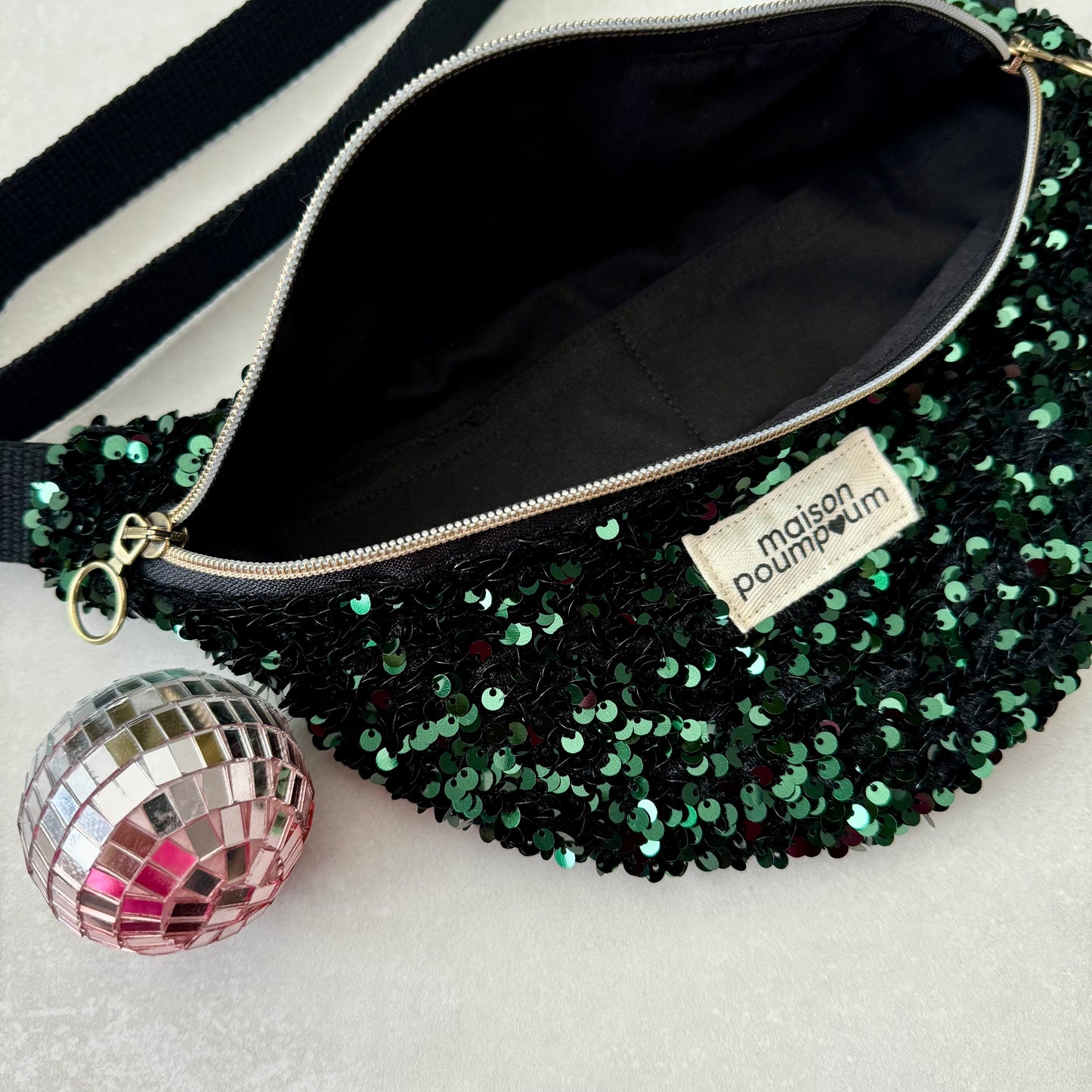 Sac banane sequin vert doublure