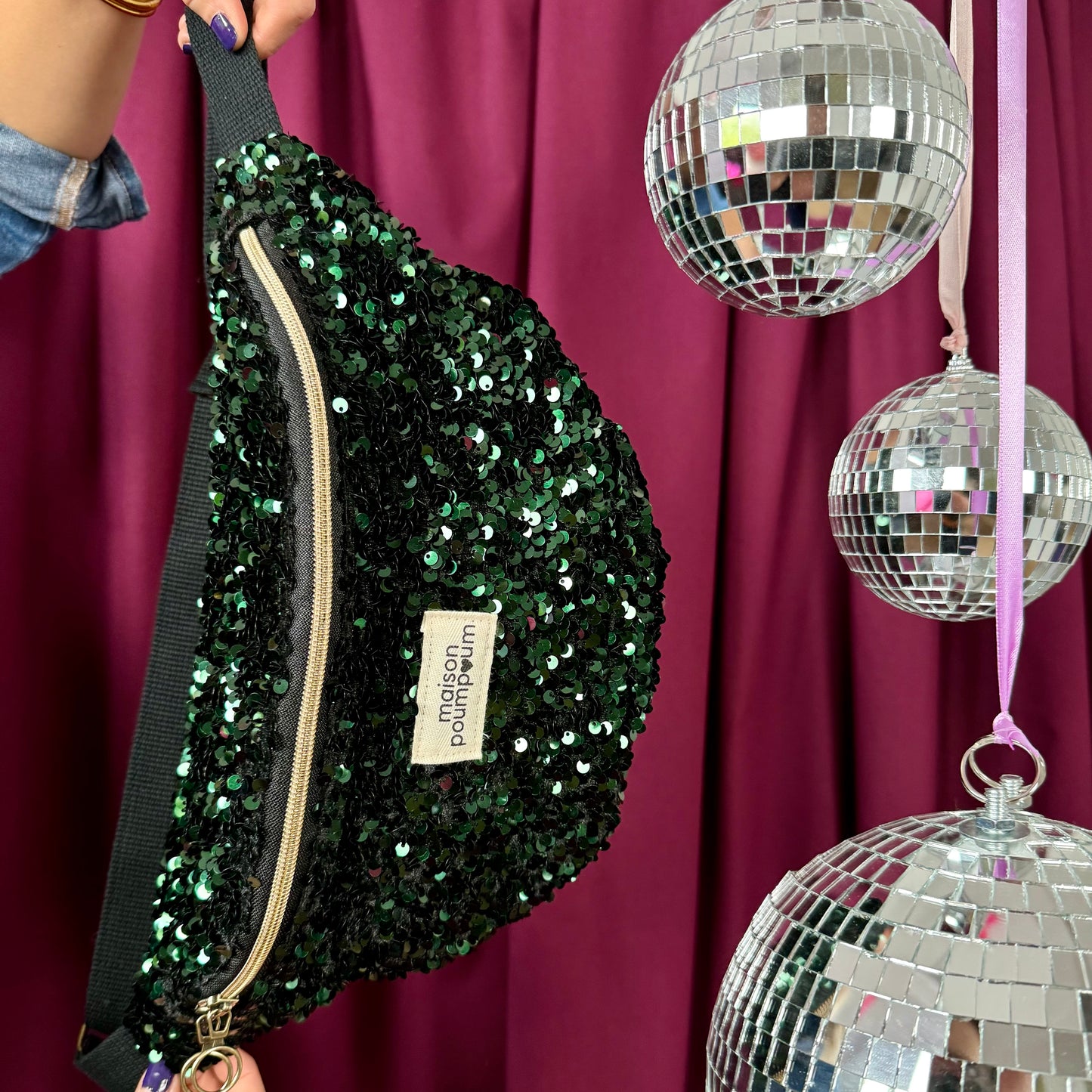 Sac banane sequin vert fête