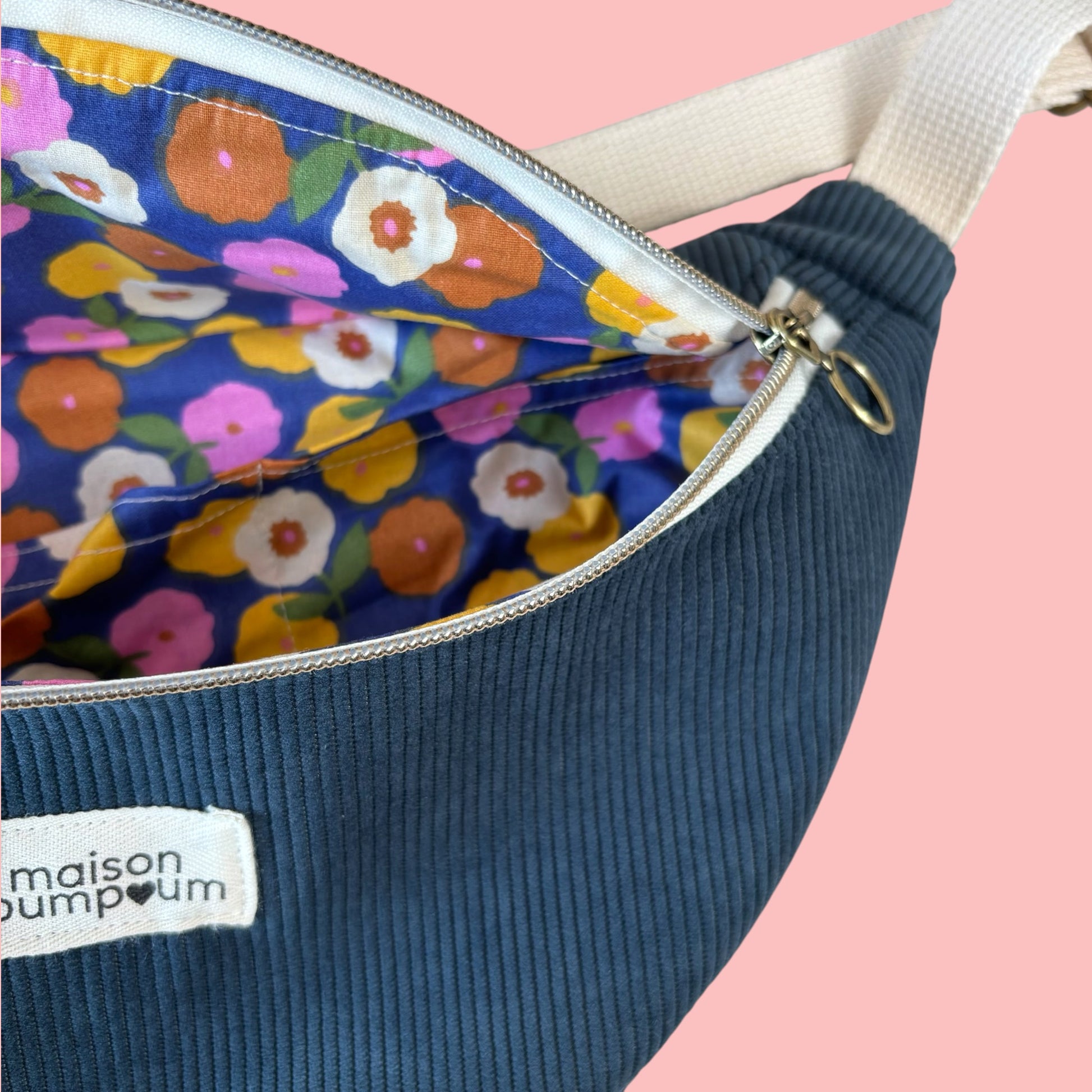 Sac Banane Velours Bleu Orage zoom interieur