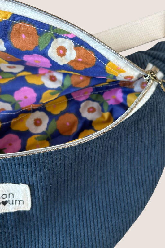 Sac Banane Velours Bleu Orage zoom interieur