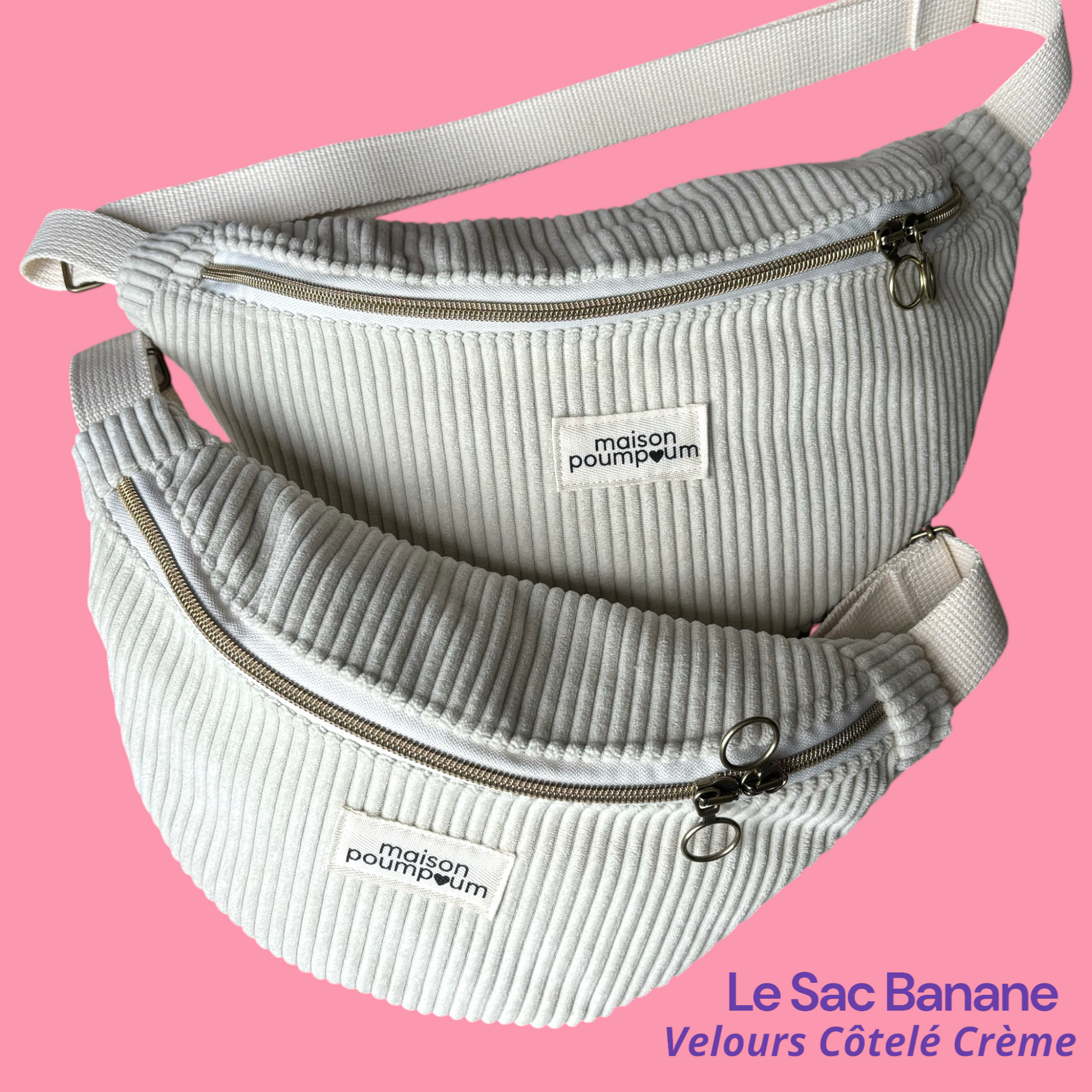 Sacs Banane Velours crème grosse cote