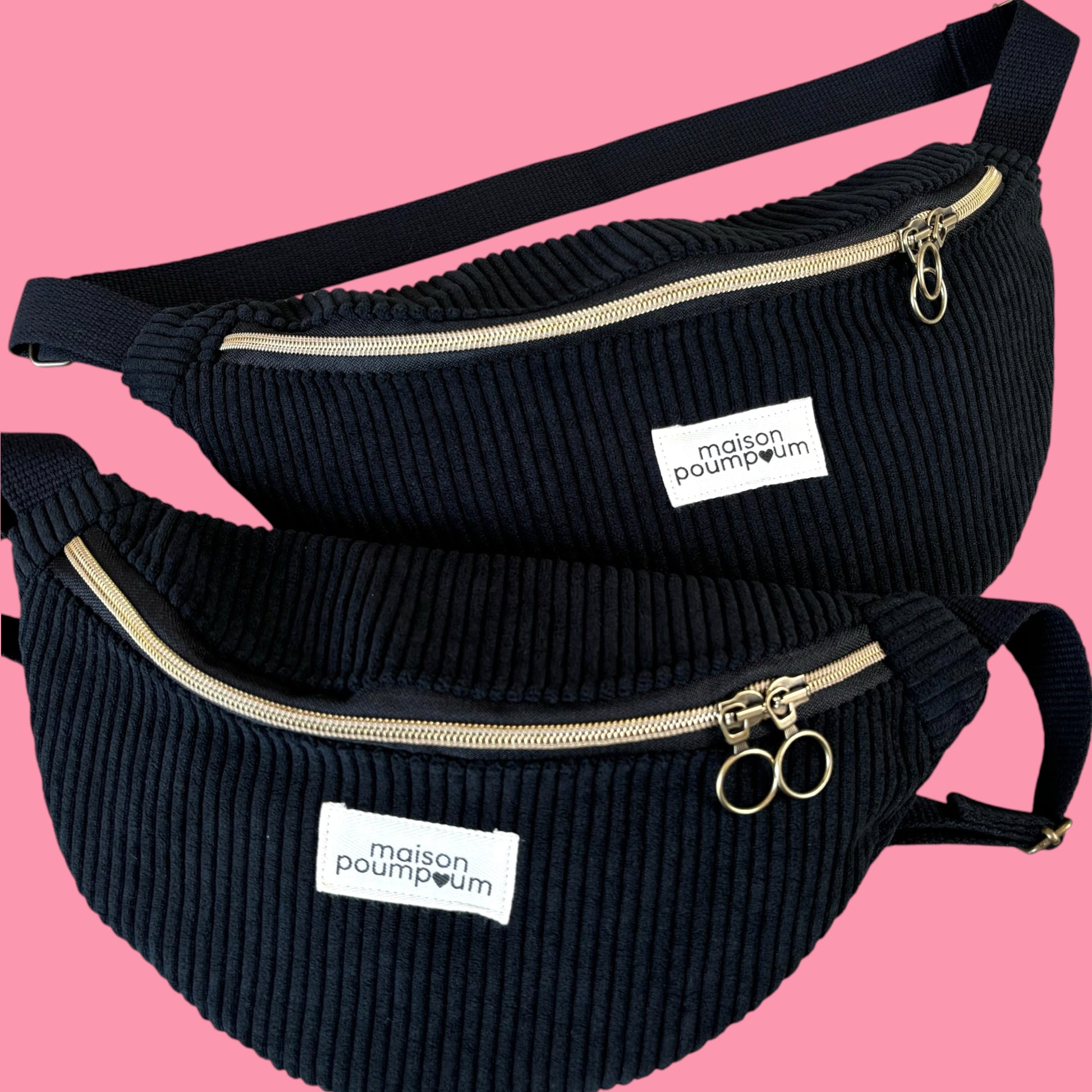 Sacs Bananes Velours Noir Grosse Côte
