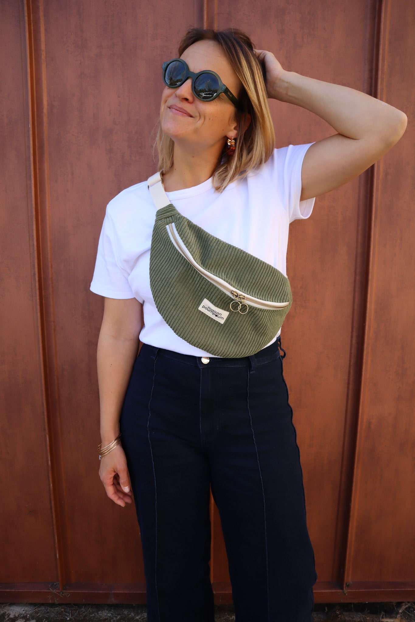 sac banane velours kaki - maison poumpoum femme lifestyle