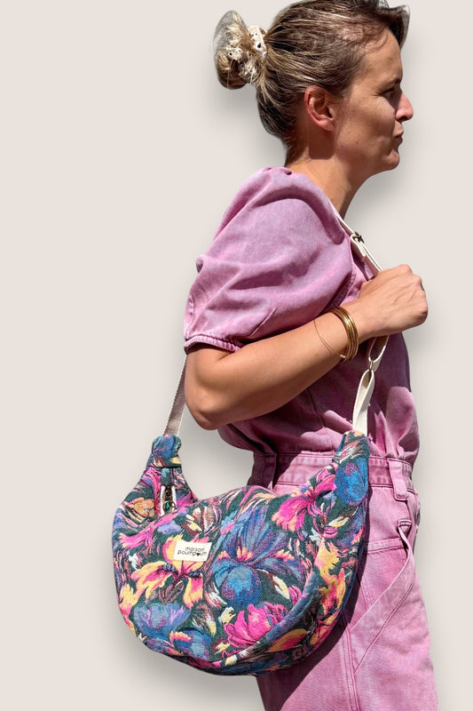 Sac Demi Lune - Fleuri Vintage Fluo