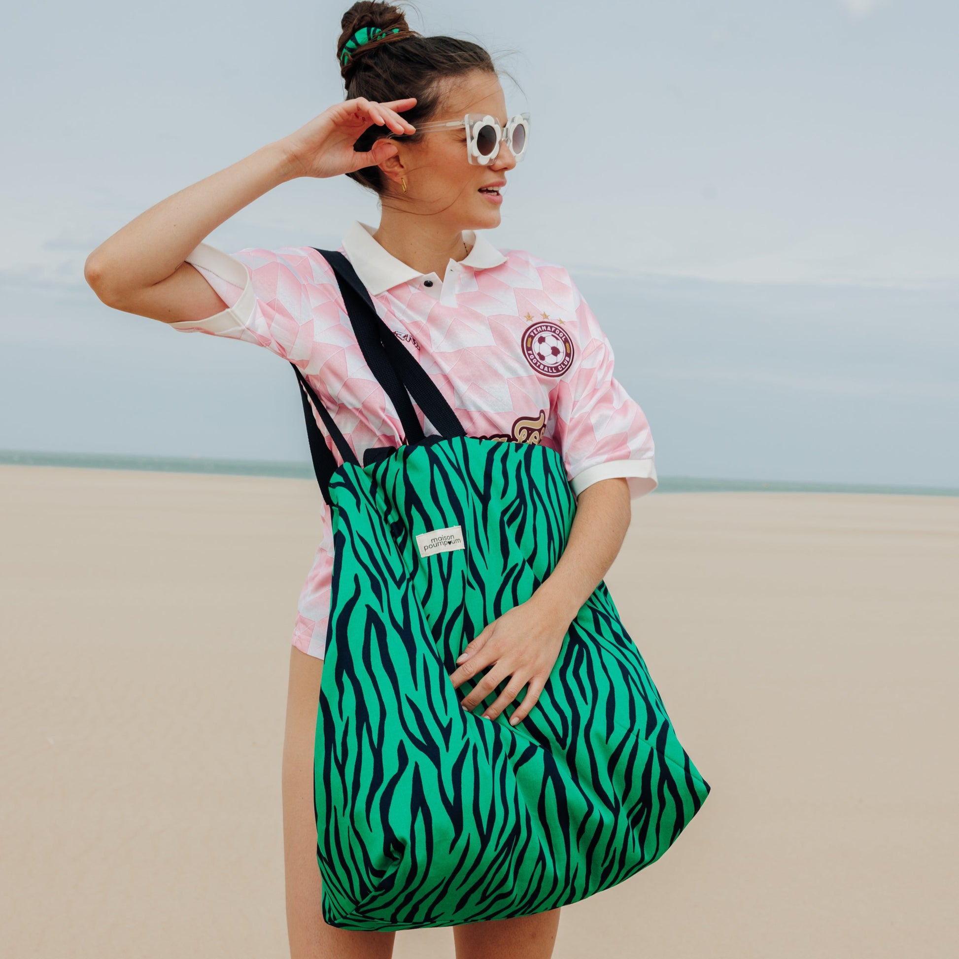 maxi cabas de plage vert zebre