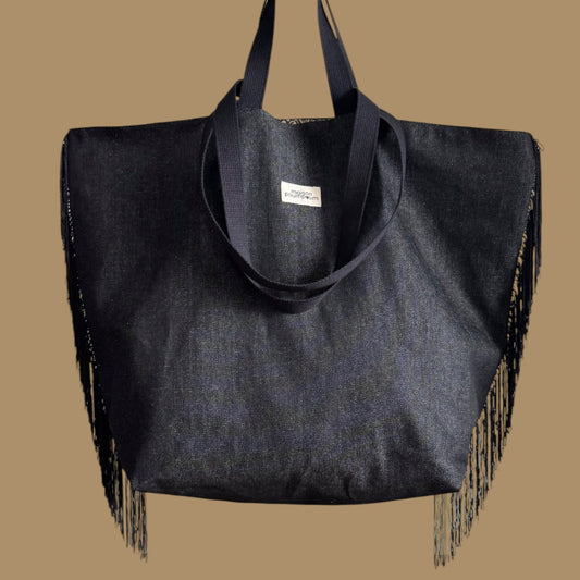 Maxi Totebag - Jean noir à franges