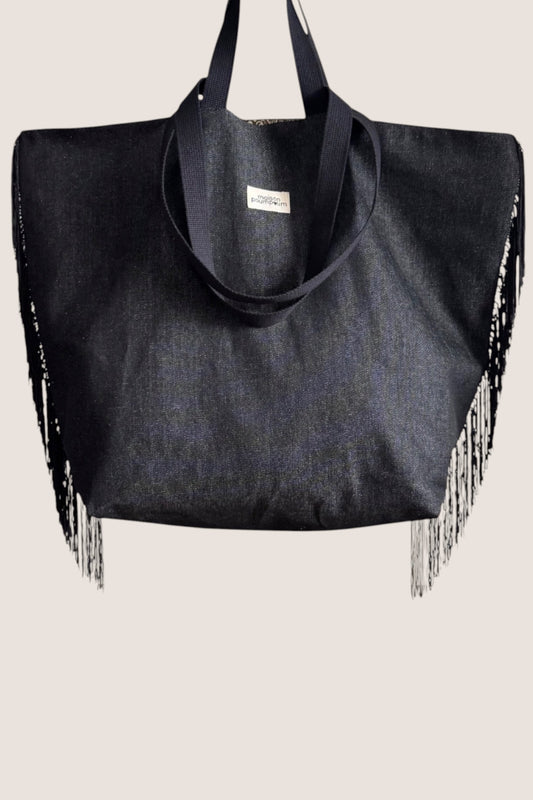 Maxi Totebag - Jean noir à franges