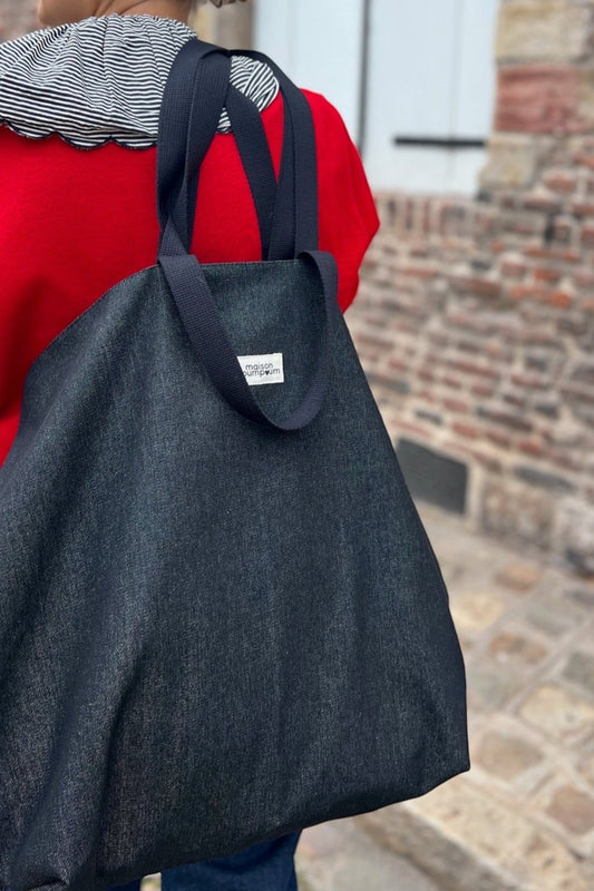Maxi Totebag - Jean noir à franges