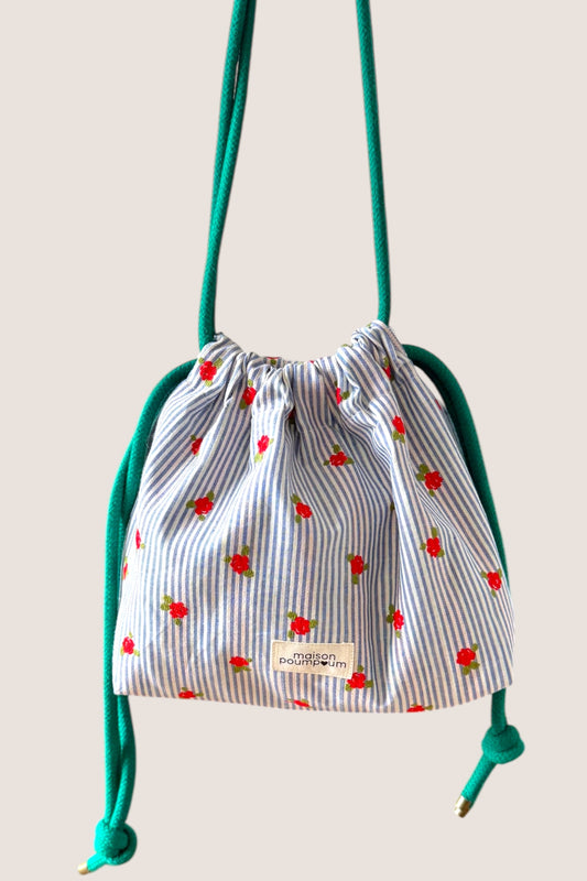 mini sac bourse cordon jacquard rayure fleurie Maison PoumPoum