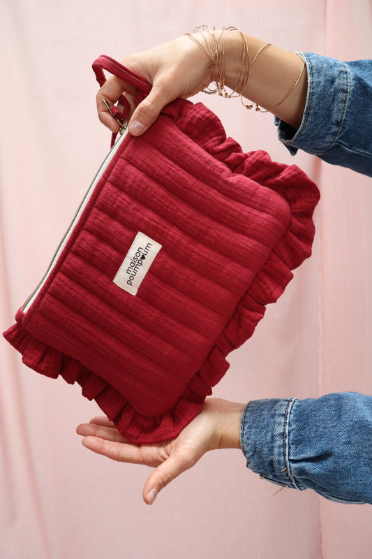 pochette froufrous gaze de coton bordeaux maison poumpoum