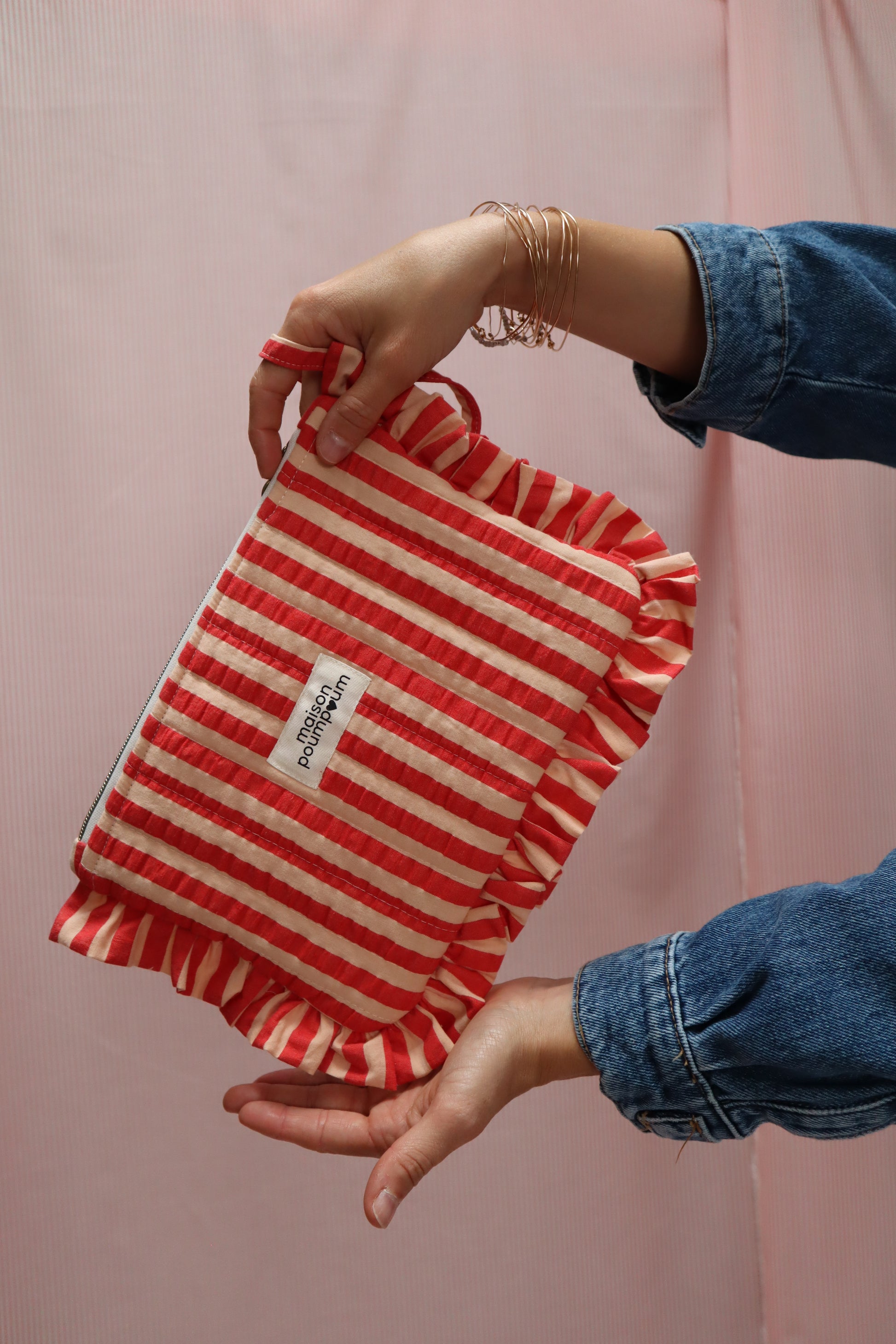 pochette froufrous rayure rouge maison poumpoum dragonne