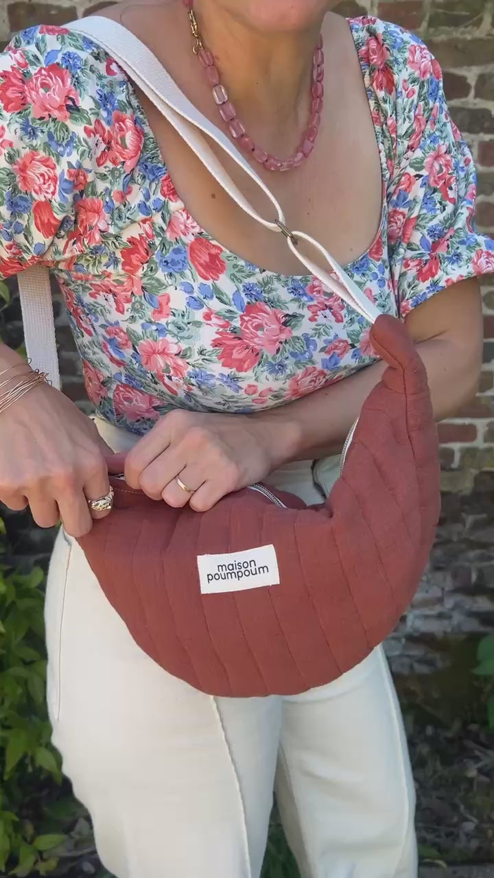 sac banane demi lune gaze coton terracota maison poumpoum vidéo