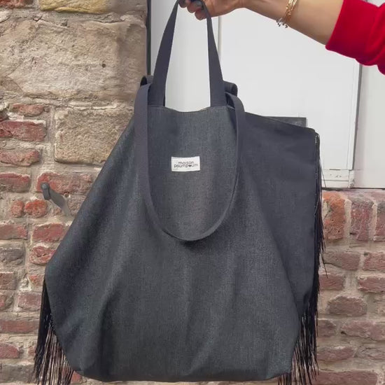 maxi totebag jean noir franges vidéo