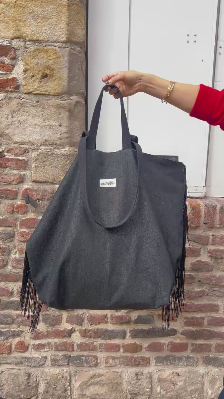 maxi totebag jean noir franges vidéo