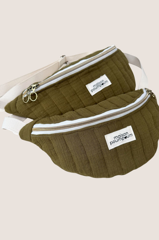 sac banane gaze de coton kaki