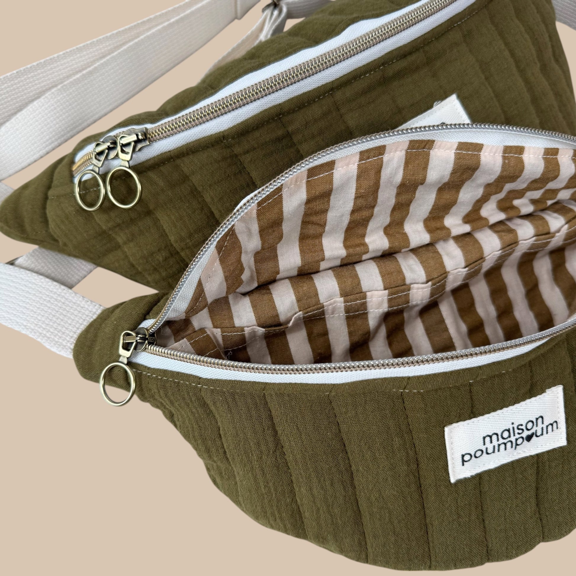 sac banane gaze de coton kaki doublure