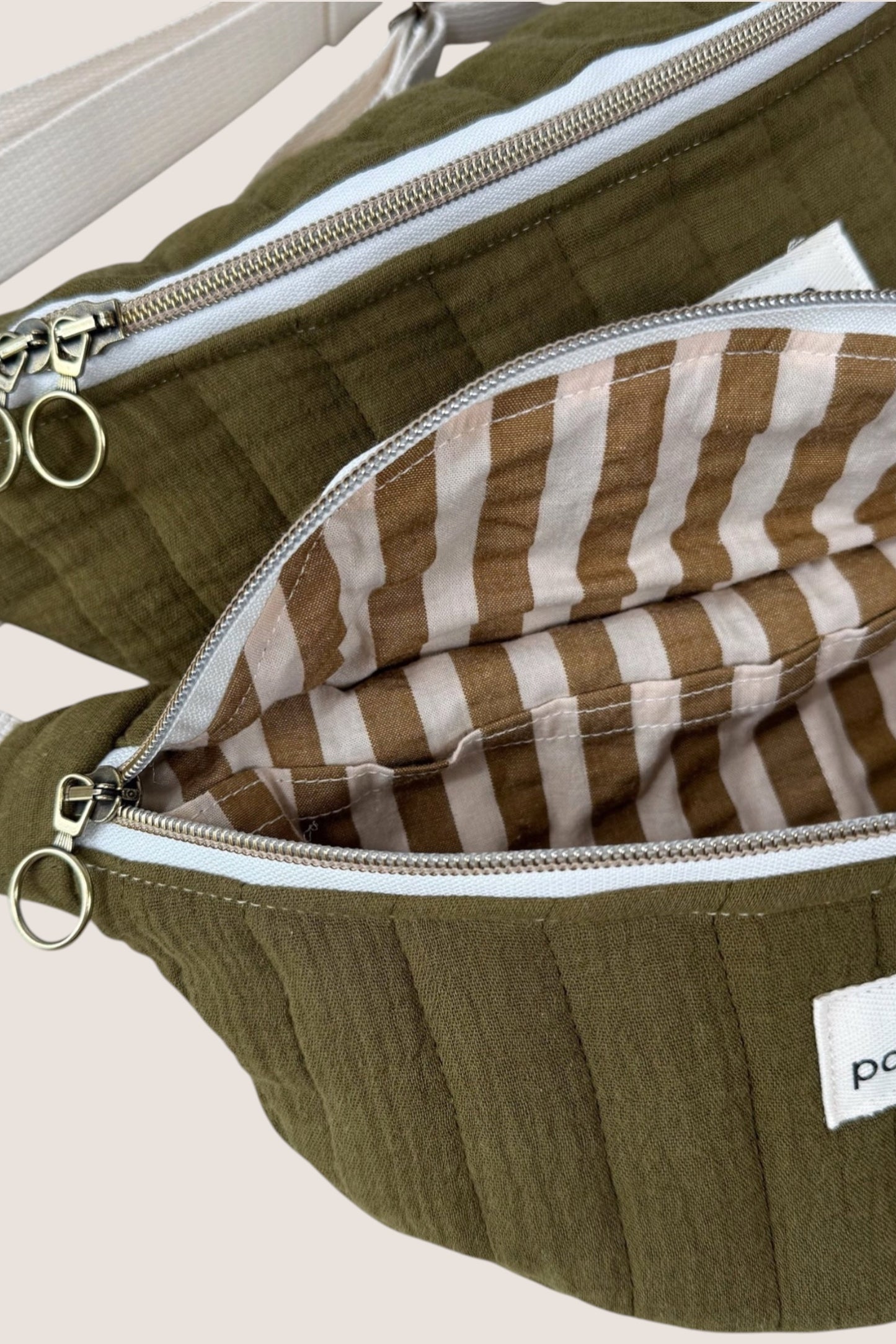 sac banane gaze de coton kaki doublure