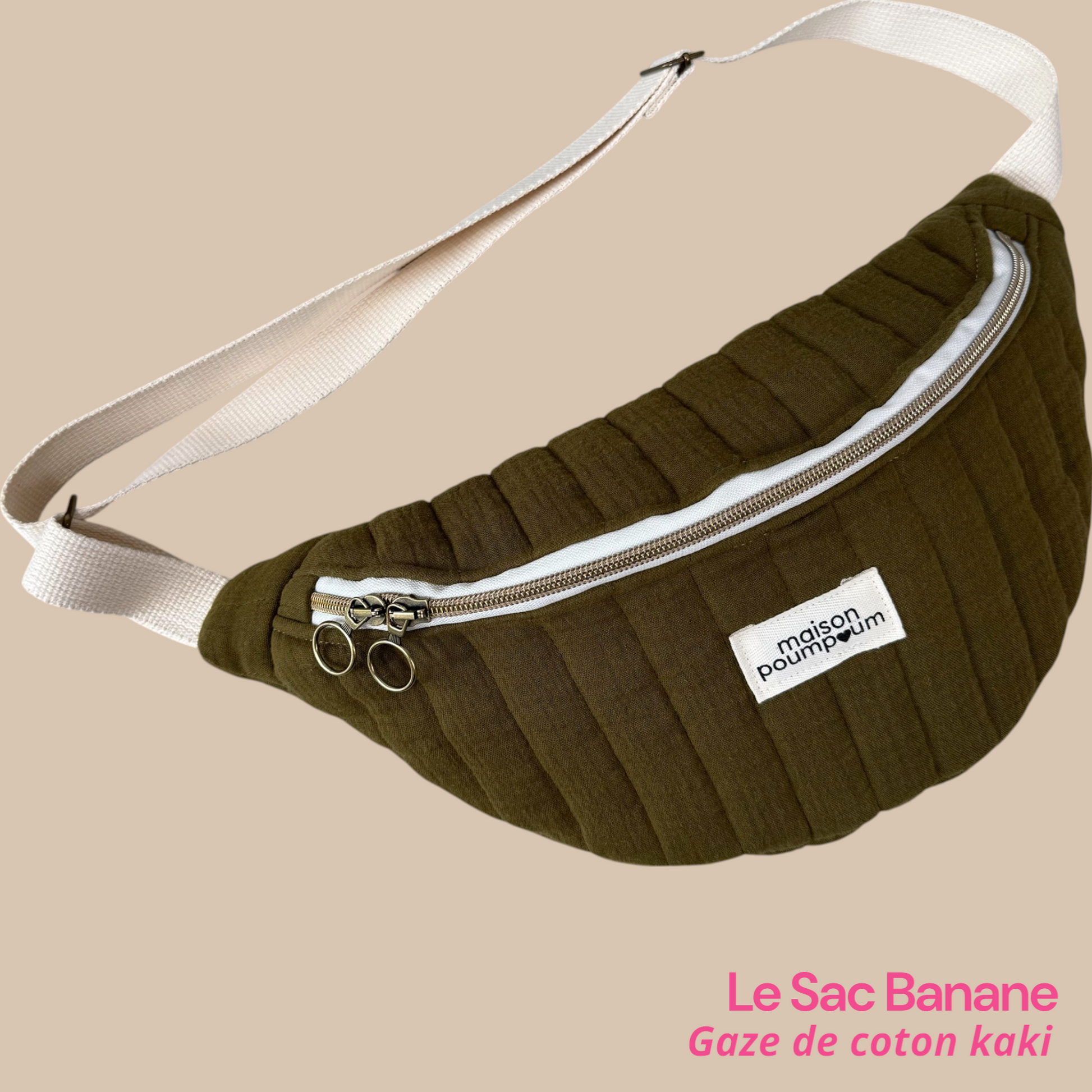 sac banane gaze de coton kaki midi