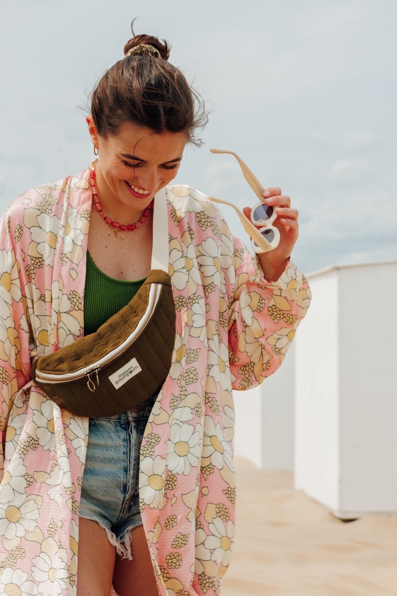 sac banane gaze de coton kaki mini