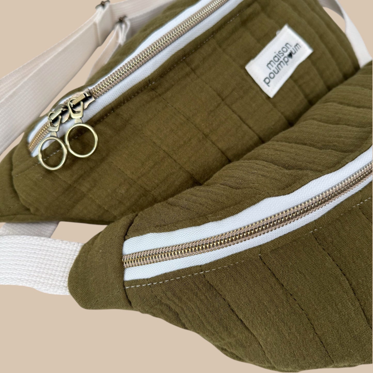 sac banane gaze de coton kaki zoom