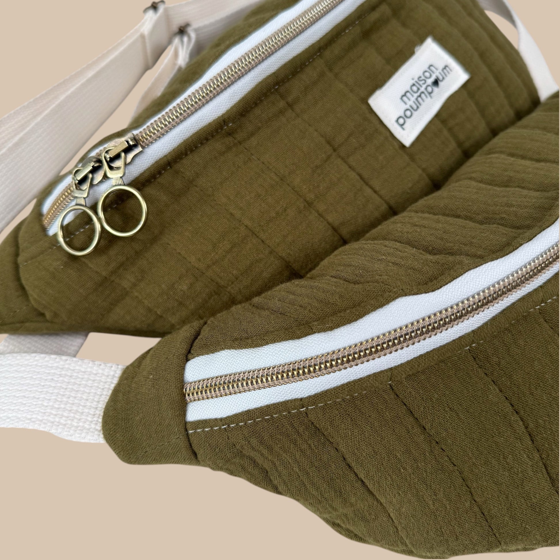 sac banane gaze de coton kaki zoom
