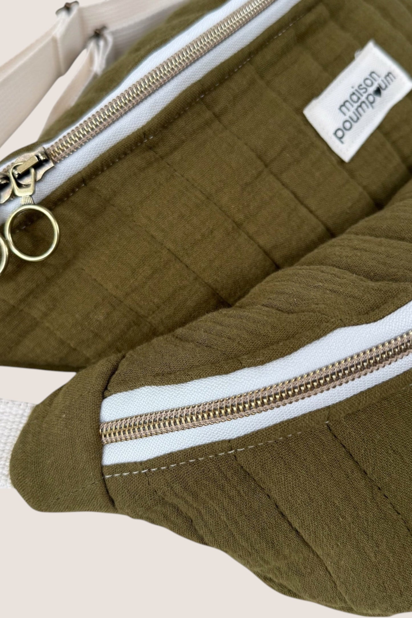 sac banane gaze de coton kaki zoom