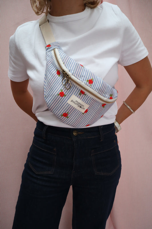 sac banane jacquard rayé fleuri taille M