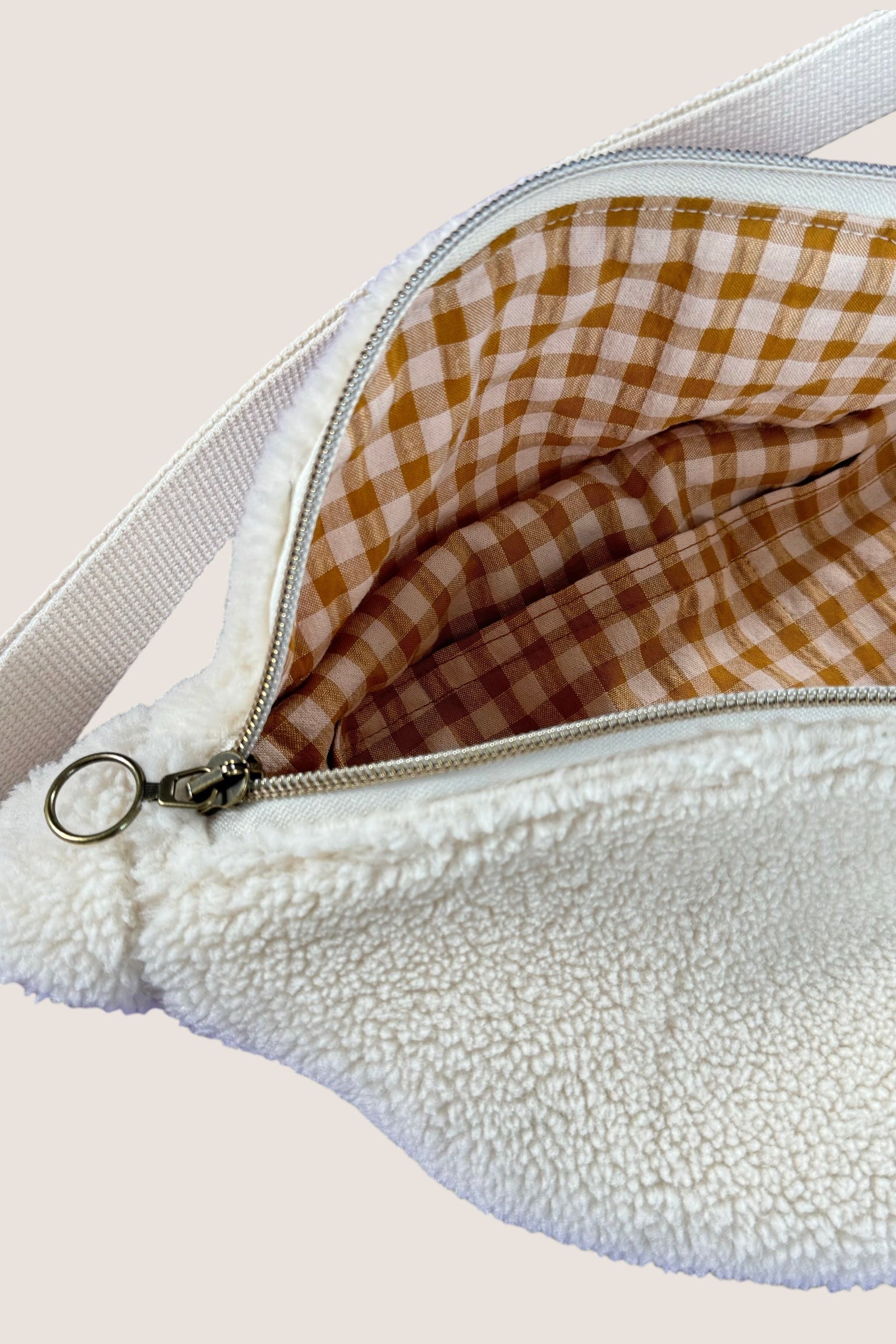 sac banane moumoute crème doublure vichy