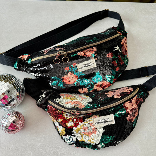 Sac banane - Sequin fleuri noir